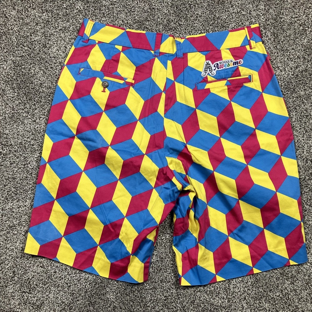 Royal & Awesome Shorts Size‎ 34 Golf Loud Colorful Geometric Print Stretch